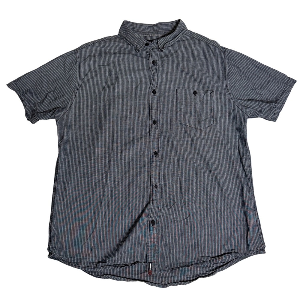 Tony Hawk Mens XXL Grey Pinstriped Short Sleeve Button Down Shirt 90s Grunge